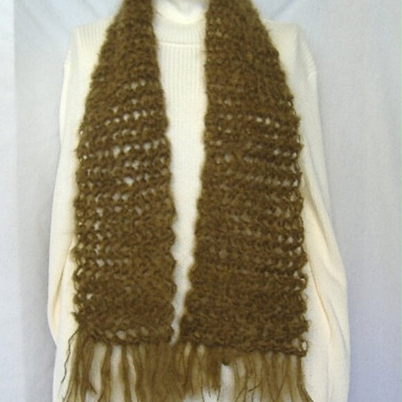 Short Brown Mohair Scarf 34x5 Handmade Crochet Knit Warm Men Neckwarmer NWT - Picture 4 of 5